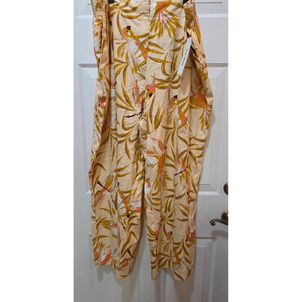 Rafaella Bisque Tropical Bird Print Wide Leg Linen Blend Pants 22W LRBSE020 NWT